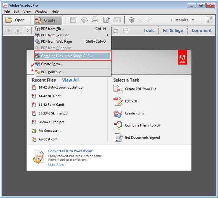 How to combine pdf into one file